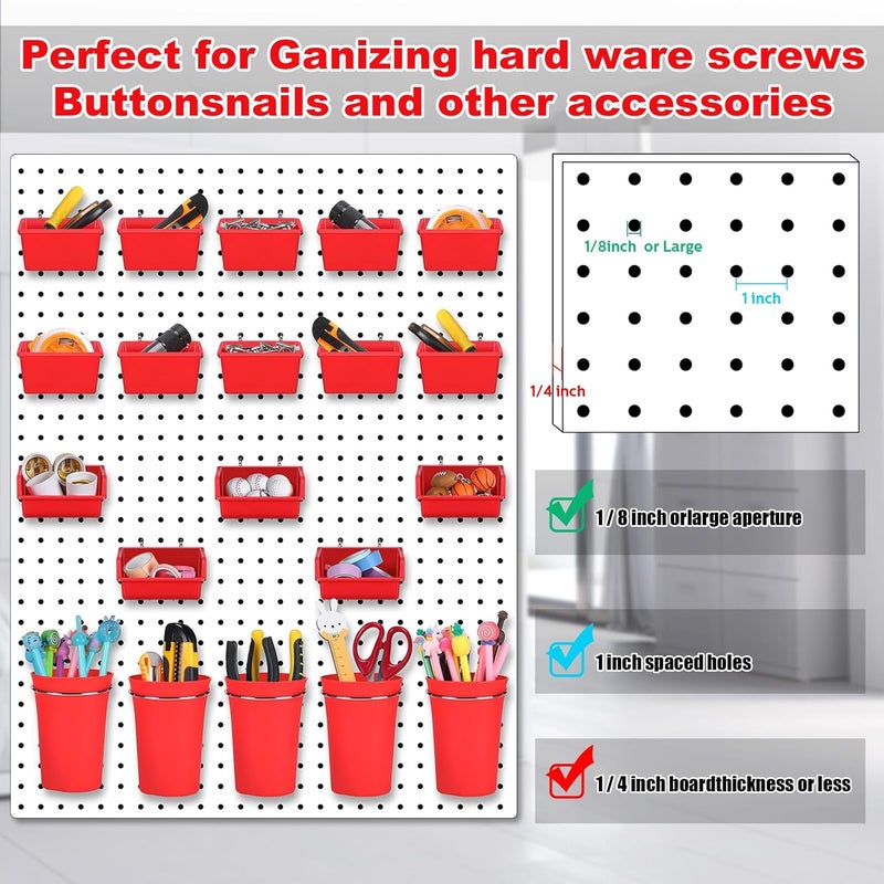 Yookeer 20 Pcs Pegboard Bins and Cups with Hooks and Loops Peg Assortment Organizer Accessories Various Tool Organizer Pegboard Baskets Set for Garage Workshop Workbench Office(Red) - Image 4